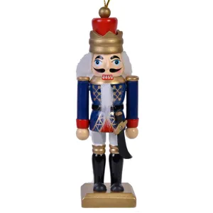 Soldat din lemn decorativ de Crăciun suspendabil uniformă albastră