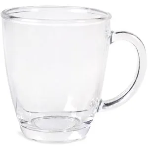 Cană din sticlă transparentă cu mâner ergonomic pentru băuturi