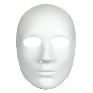 Mască de Carnaval Full Face, Albă, Fără Expresii, pentru Adulți