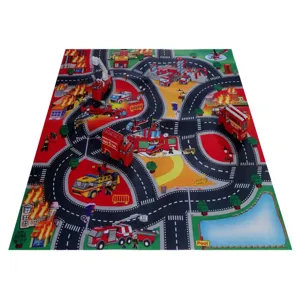 Covor de Joaca cu Vehicule de Pompieri pentru Copii, 80x70cm, Multicolor