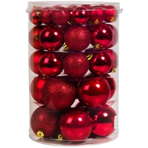 Set Globuri de Craciun Rosii Mat Stralucitoare Glitter