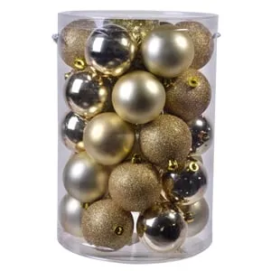 Set Globuri de Craciun Aurii Mat Stralucitoare cu Glitter Ø7cm - 30 bucăți
