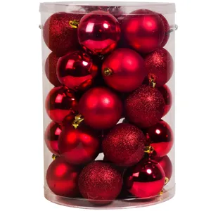 Set Globuri de Craciun Rosii Mat Stralucitoare Glitter Ø7cm - 30buc