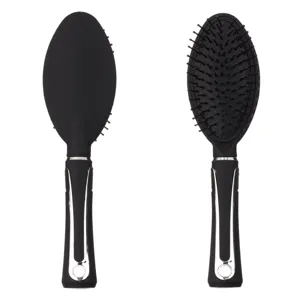 Perie ovala pentru par, Plastic, Negru, Maner antiderapant