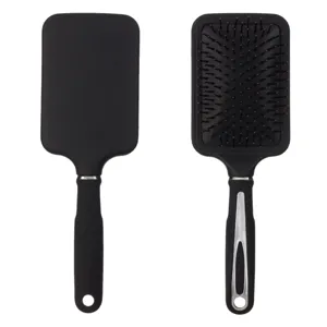 Perie de păr plată, pătrată, din plastic negru