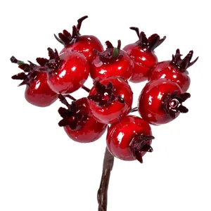 Crenguță decorativă de Crăciun cu rodii roșii strălucitoare, 12cm
