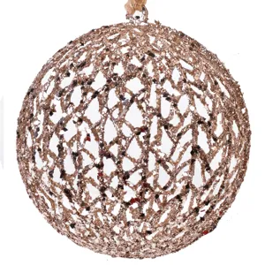 Ornament Brad Crăciun Bej Glitter Diametru 15cm Plastic