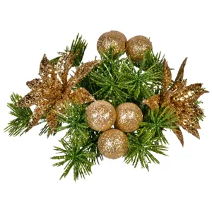 Inel Decorativ Crăciun pentru Lumânare cu Crăciunițe și Bile Aurii