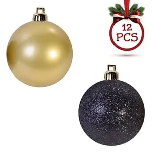 Set Globuri de Crăciun Mat Aurii și Negre cu Glitter, Diametru 5cm