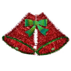 Decoratie de Crăciun Clopote cu Tinsel Roșu și Fundă Verde 54x30cm