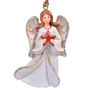 Ornament Ceramic Inger Brad Crăciun Alb cu Stea Roșie