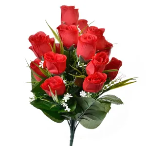Buchet Flori Artificiale Trandafiri Roșii cu Accente Albe, 40 cm