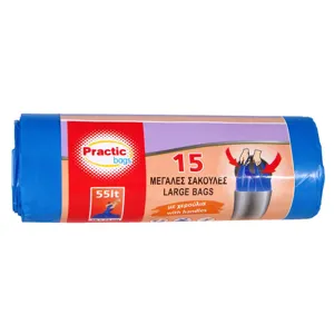 Saci de gunoi cu mânere, 55L, 15 bucăți