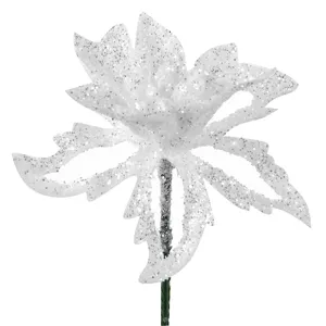 Crenguță decorativă de Crăciun albă cu glitter, dimensiune 16cm
