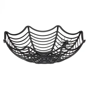 Bol din plastic pentru decoratiuni Halloween, model panza de paianjen, Ø28x8cm, Negru si Portocaliu