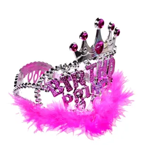 Coronita Par cu Pene si Mesaj BIRTHDAY PRINCE, Fucsia