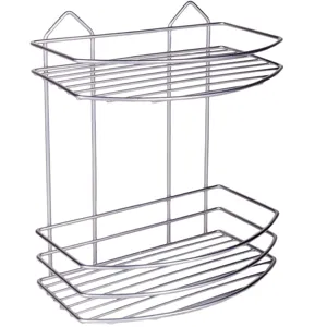 Raft Metalic Suspendabil pentru Baie, 2 Nivele, 25x15x30cm, Argintiu
