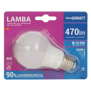 Bec LED E27 6W, A60, Lumina Alba 6500K, 470 Lumeni, 25000 Ore, Clasa G