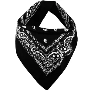 Bandana Esarfa Bumbac Neagra cu Model Paisley Alb 54x54cm