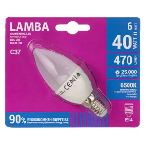 Bec LED E14 6W, C37, Alb Rece, 6500K