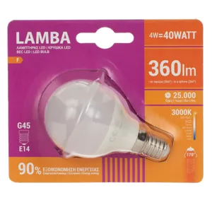 Bec LED E14 4W (G45) - Alb Cald, 360 Lumeni, 25.000 Ore