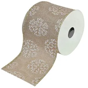 Panglica Decorativă Brad de Crăciun Bej cu Model Fulg
