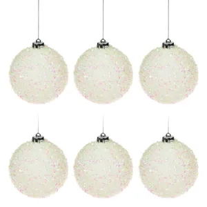 Set Globuri de Craciun Albe cu Tinsel - 6 bucăți pentru decor