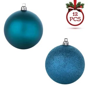 Set Globuri de Crăciun Turcoaz Mat Glitter 7cm