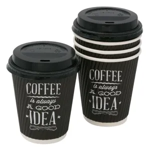 Pahare de cafea din carton, set de 10 bucăți cu capac