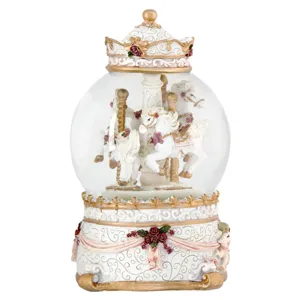 Glob Decorativ Muzical Crăciun Carusel Sticlă Alb-Auriu 19x17cm