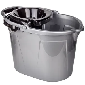 Găleată pentru mop cu storcător și 4 roți, Plastic, Gri, 14 l