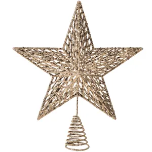 Vârf pentru brad, Stea 3D, Bej cu model și accente de glitter, 23 cm