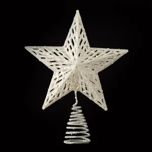 Vârf pentru brad, Stea 3D, Alb Irizat, 24 cm