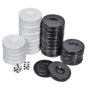 Piese de Joc si Zaruri pentru Table, Set 30+2, Plastic, Alb/Negru
