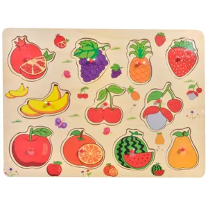 Puzzle din lemn cu fructe multicolor pentru educație