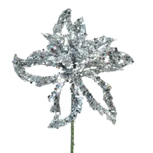 Floare Decorativa de Crăciun Argintie Glitter pentru Decorațiuni Festive