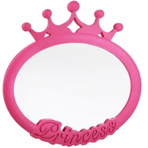 Oglinda de perete cu cadru din plastic, 25x25 cm, roz, cu design coroana