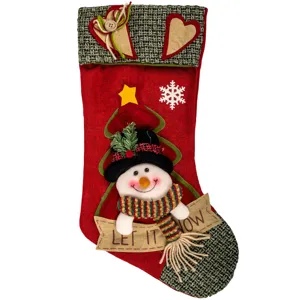 Cizmulita Decorativa de Craciun Rosie Verde cu Om de Zapada 3D Vasc Let it Snow 40cm