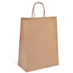 Pungă cadou kraft maro, ambalaj pentru cadouri cu mâner răsucit