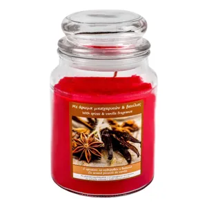 Lumanare parfumata rosie cu aroma Spiced Vanilla, in recipient cu capac, Ø9.5x16.5cm