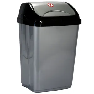 Coș de Gunoi din Plastic, 16L, Gri Argintiu cu Capac Negru