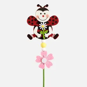 Stick decorativ pentru ghiveci cu buburuza din pasla, 29 cm