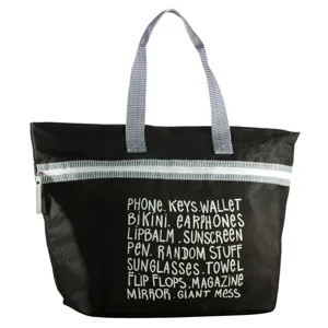 Geanta de plaja neagra cu fermoar si portfard interior, 59x22x37 cm