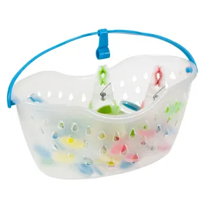 Coșuleț oval transparent cu 20 de cârlige pentru rufe, 23x12x12 cm