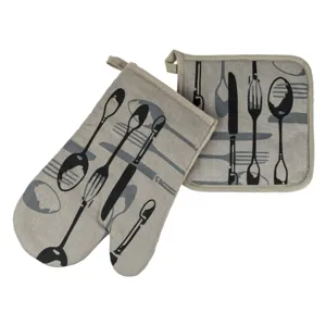 Set Manusa si Suport Oala din Bumbac, Taupe, 2 bucati