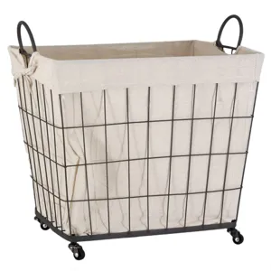 Cos de rufe metalic cu roti, 48x36x39cm, negru si bej