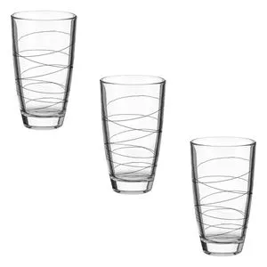 Set 3 Pahare Sticlă Transparentă 370ml cu Dungă Neagră