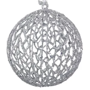 Ornamente Glob Brad de Craciun cu Glitter Argintiu