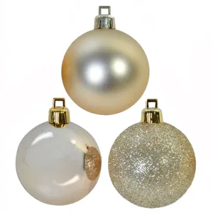 Set Globuri Crăciun Bej Mat Strălucitor Glitter Plastic 5cm 12 Bucăți
