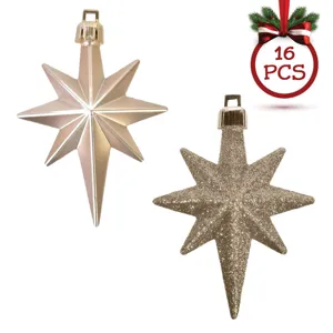 Set Ornamente de Craciun Stele Glitter Bej Mat 8cm